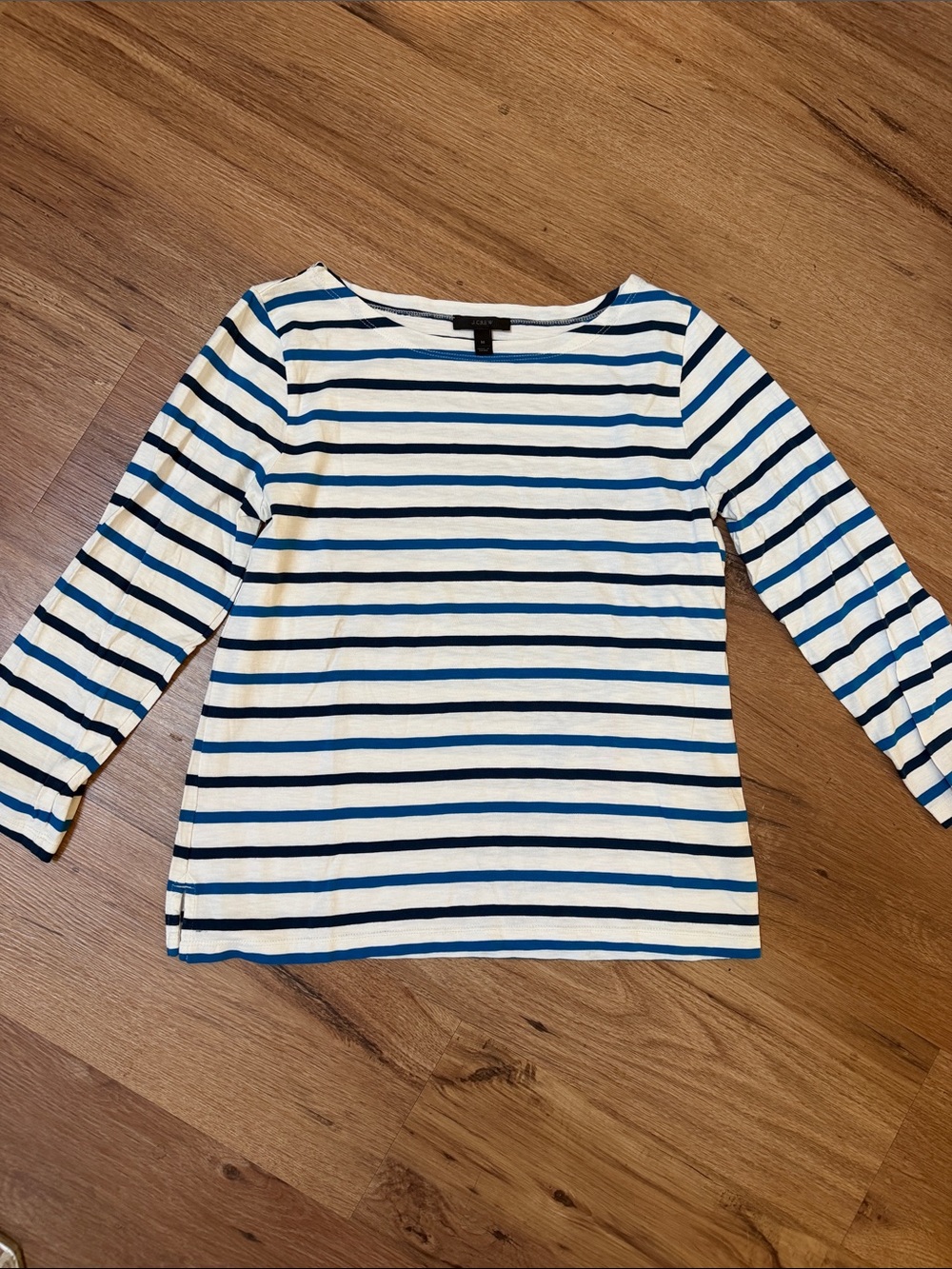 J. Crew Blue/White Striped Boatneck 3/4 Sleeve Top, size M